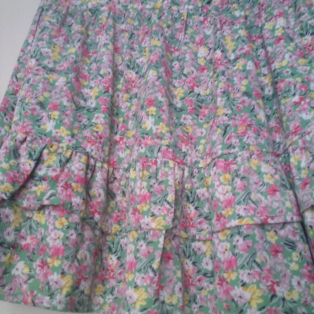 Umgee Skirt S Women Short Ruffle Pull On Elastic Back Waist Colorful Floral